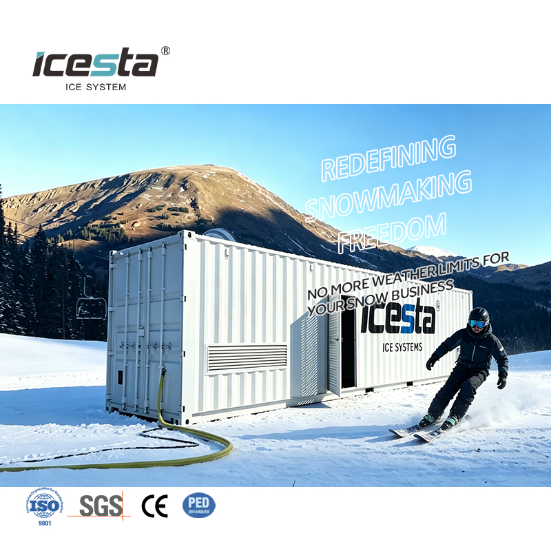 نظام صنع الثلج بدرجة حرارة عالية من ICESTA مناسب لجميع الأحوال الجوية لمنتجعات التزلج الداخلية