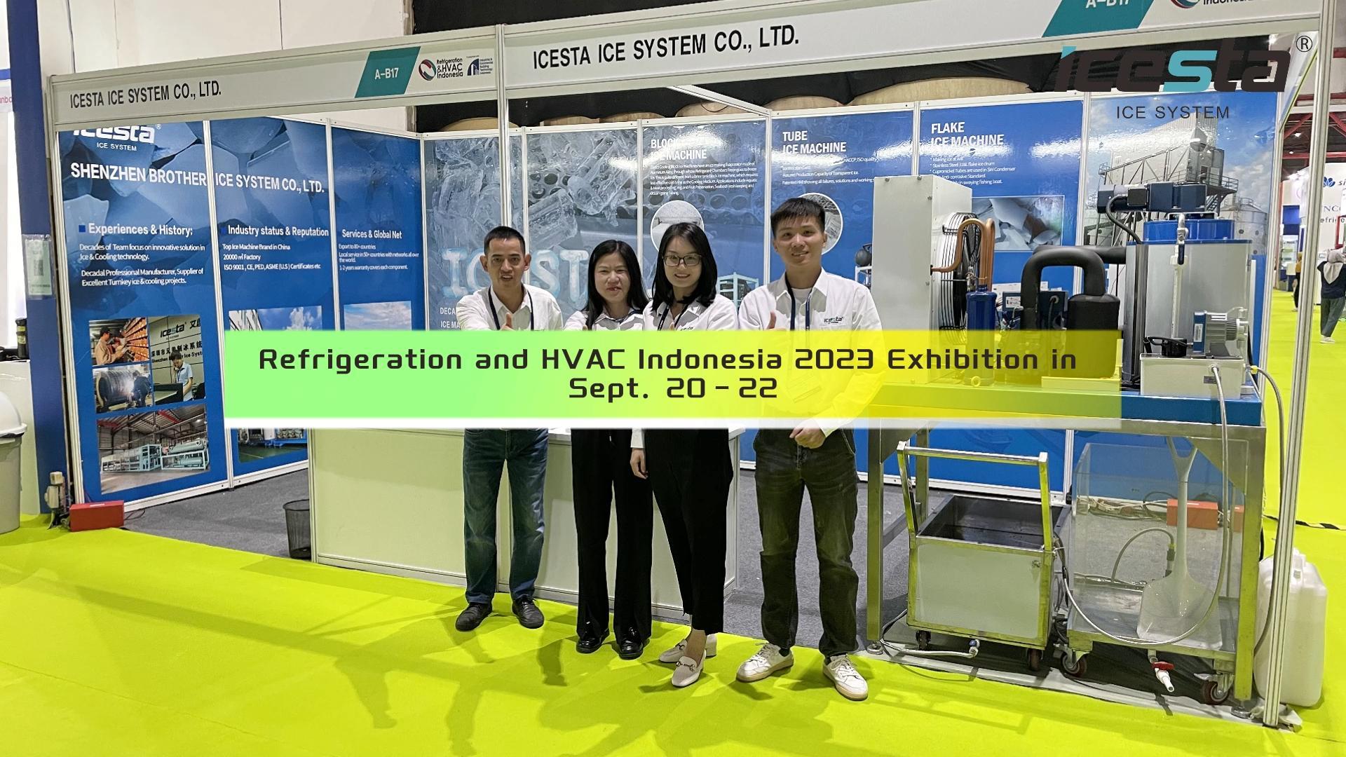 شارك فريق ICESTA بنجاح في أكبر معرض للتبريد والتكييف في إندونيسيا 2023 بأحدث ماكينة تصنيع شرائح الثلج