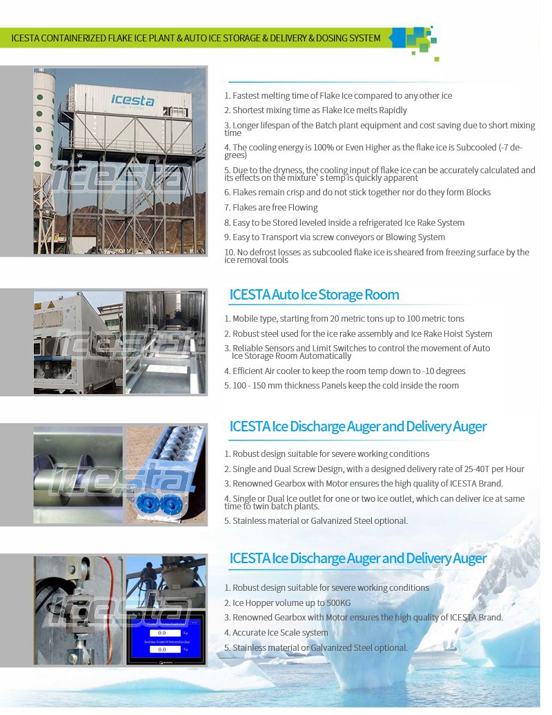 ICESTA Long Service Life Evergy Saving 120 Tons Container Flake Ice Machine Plant مع تخزين الجليد التلقائي ونظام توصيل الجليد Rake 480000 دولار