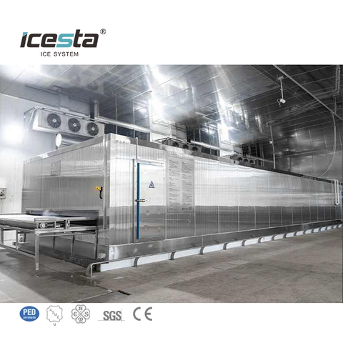 فريزر نفق الصناعي التلقائي لـ ICESTA لتبريد الأسماك ، وحياة خدمة طويلة كفاءة في الطاقة عالية الإنتاجية
