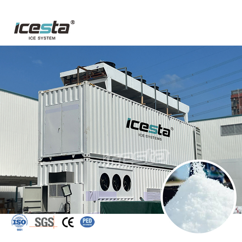 نظام صنع الثلج من ICESTA لجميع الأحوال الجوية مع ضاغط بيزتر، صانع الثلج الخارجي 20/50/100 طن لمنتجع التزلج