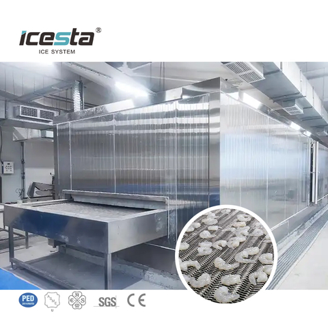 منتجات الألبان عالية الجودة من ICESTA تجميد تلقائي لتجميات الأنفاق الصناعية لتبريد الروبيان