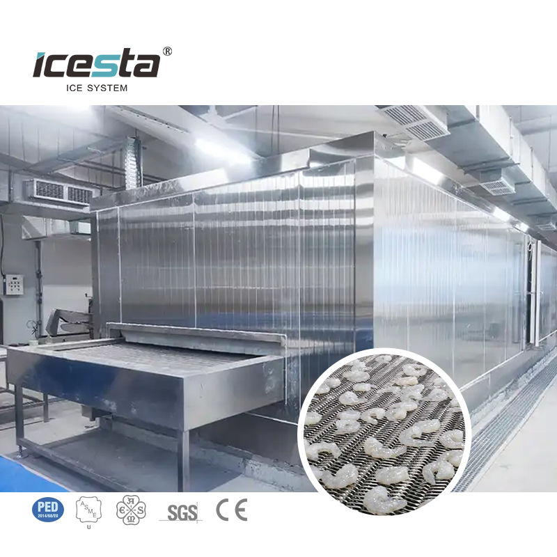 منتجات الألبان عالية الجودة من ICESTA تجميد تلقائي لتجميات الأنفاق الصناعية لتبريد الروبيان