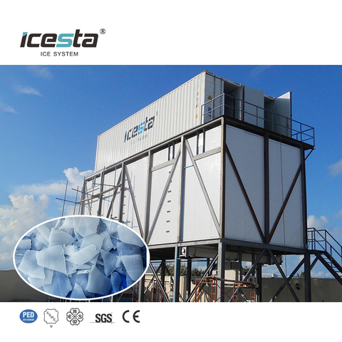 ICESTA Long Service Life Evergy Saving 120 Tons Container Flake Ice Machine Plant مع تخزين الجليد التلقائي ونظام توصيل الجليد Rake 480000 دولار